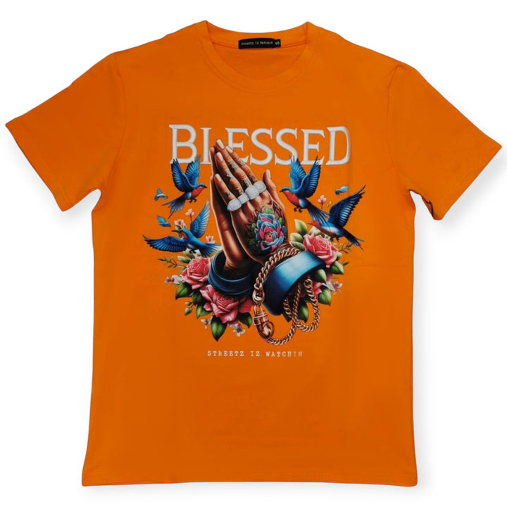 Streetz Iz Watchin Men Blessed Tee (Tangerine)-Tangerine-Small-Nexus Clothing