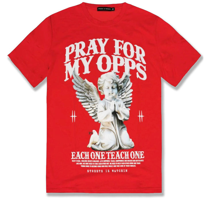 Streetz Iz Watchin Men Pray For My Opps Tee (Red)-Red-XXX-Large-Nexus Clothing