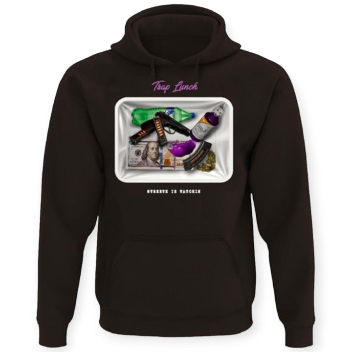 Streetz Iz Watchin Men Trap Lunch Hoodie (Black)-Black-X-Large-Nexus Clothing