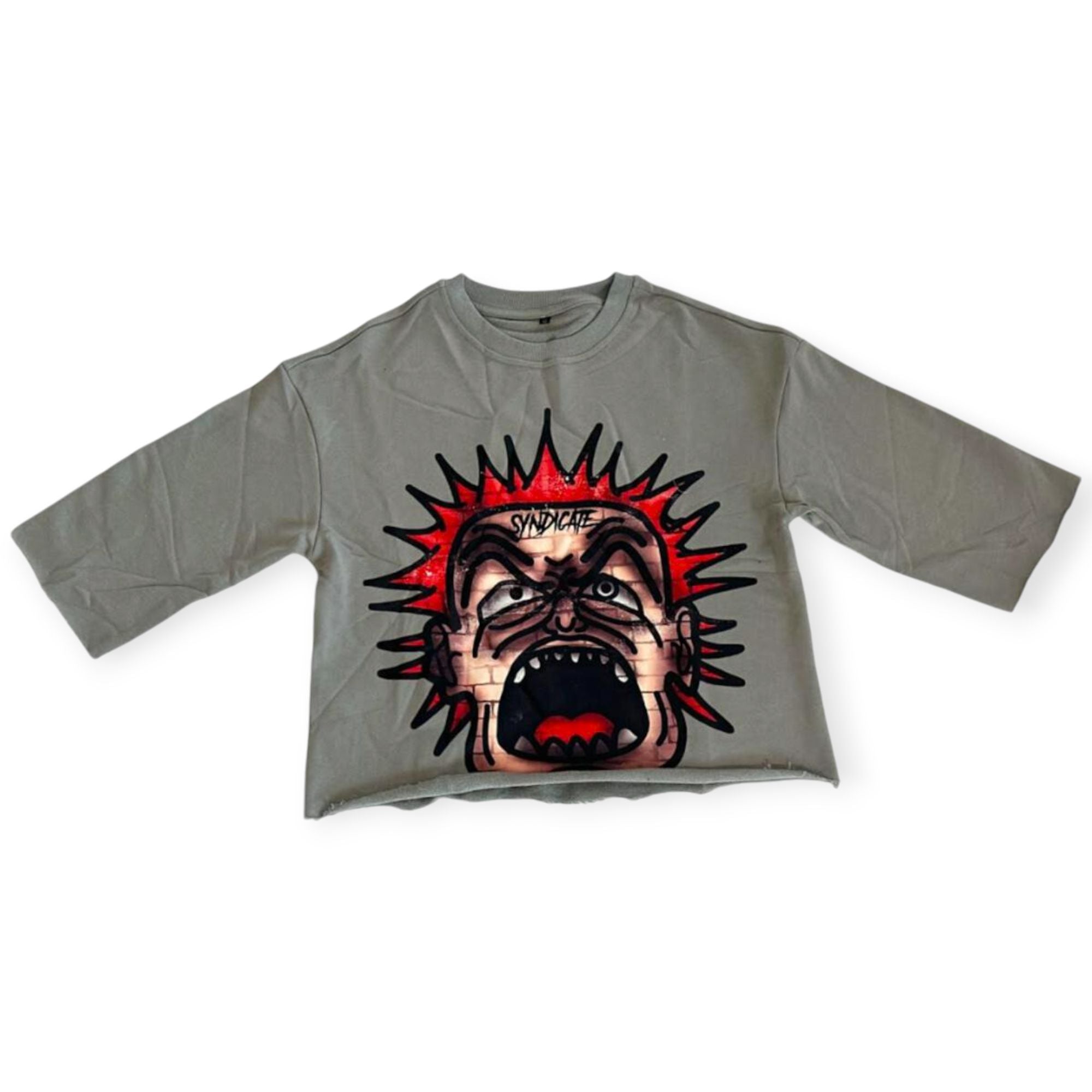 Syndicate Men Angry Man Boxy Crop top Tee(Grey)-Grey-Small-Nexus Clothing