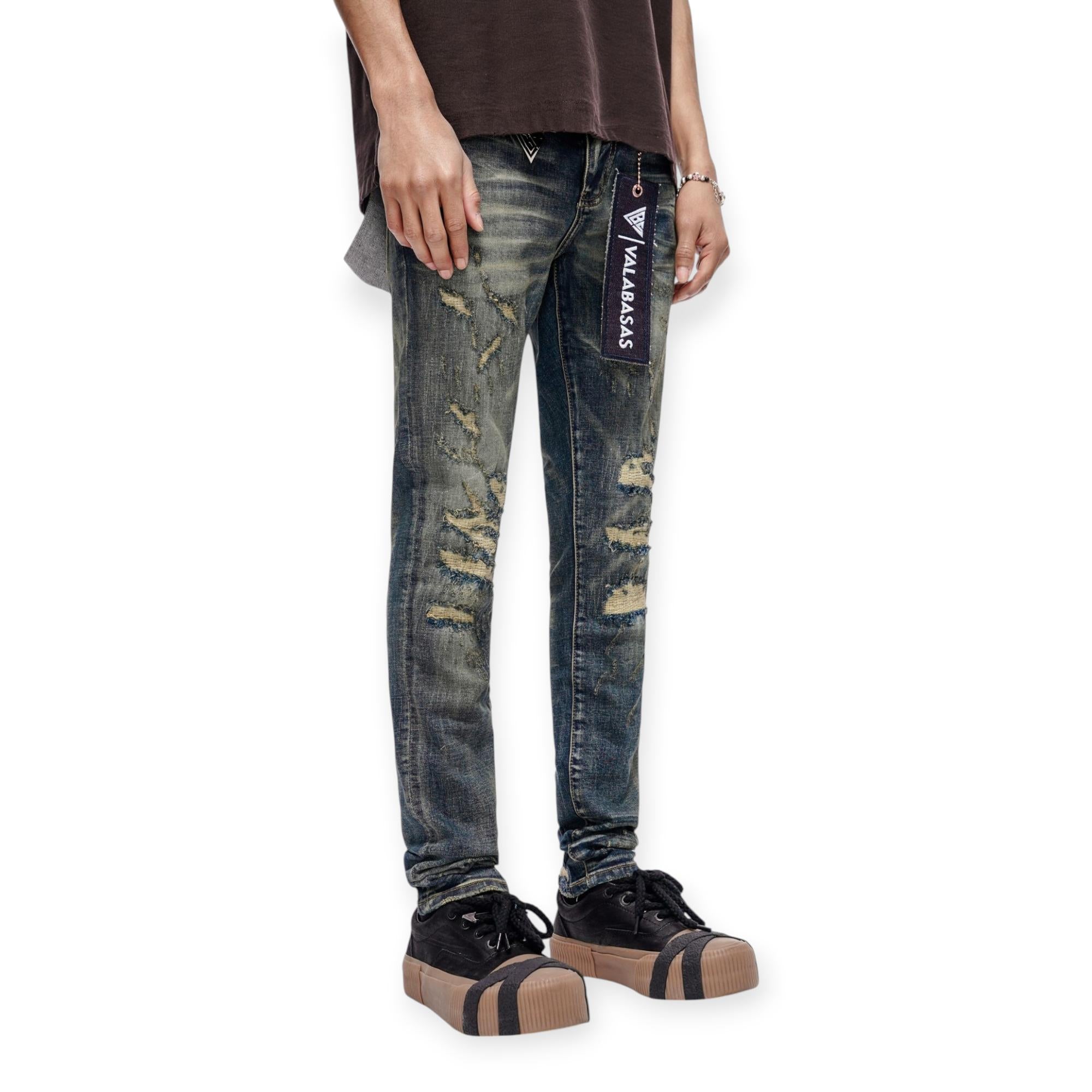 Valabasas Men Leader Skinny Demin Jeans Dark Blue Vintag
