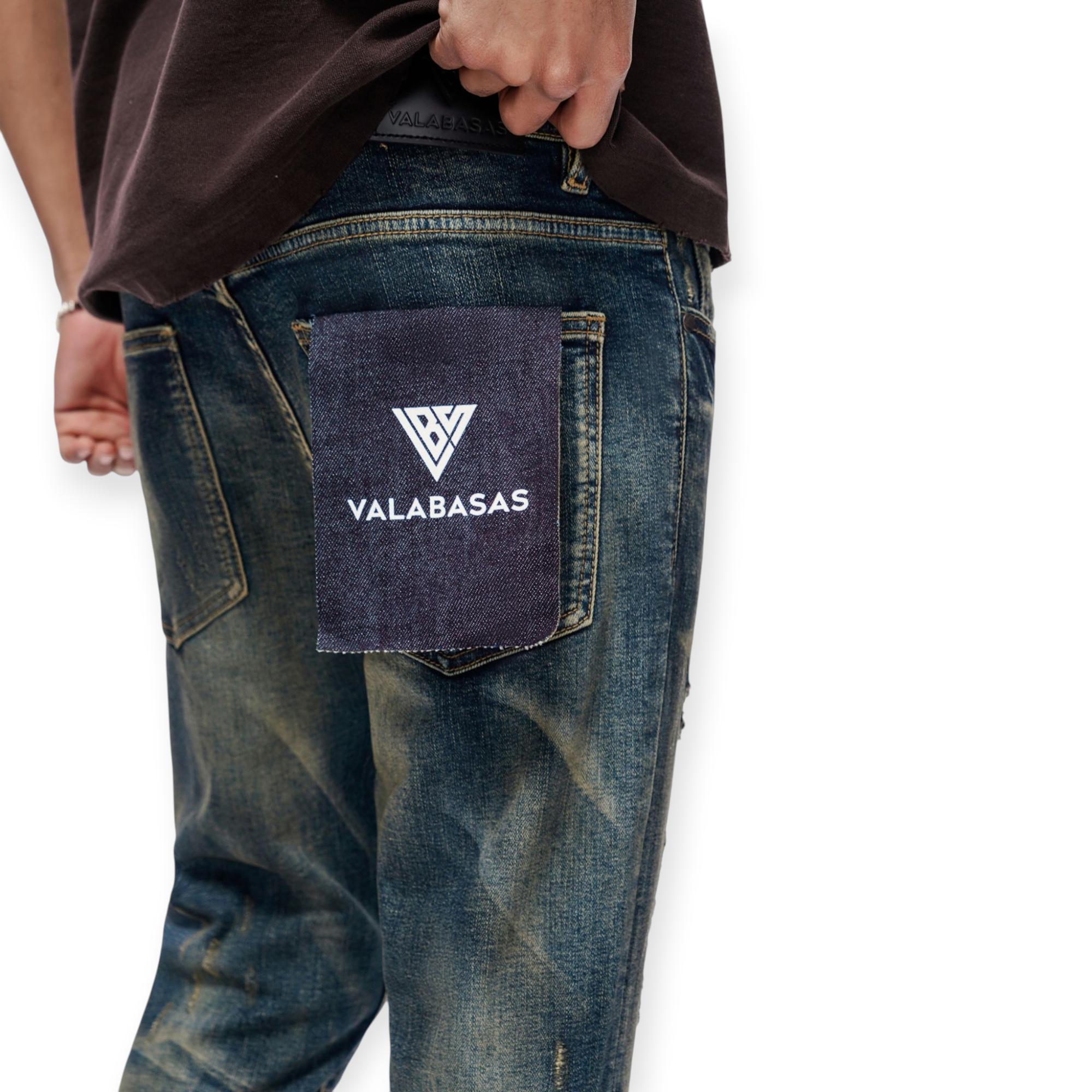VALABASAS ダークデニム ジーンズ Valabasas Men Leader Skinny Demin Jeans Dark Blue Vintag