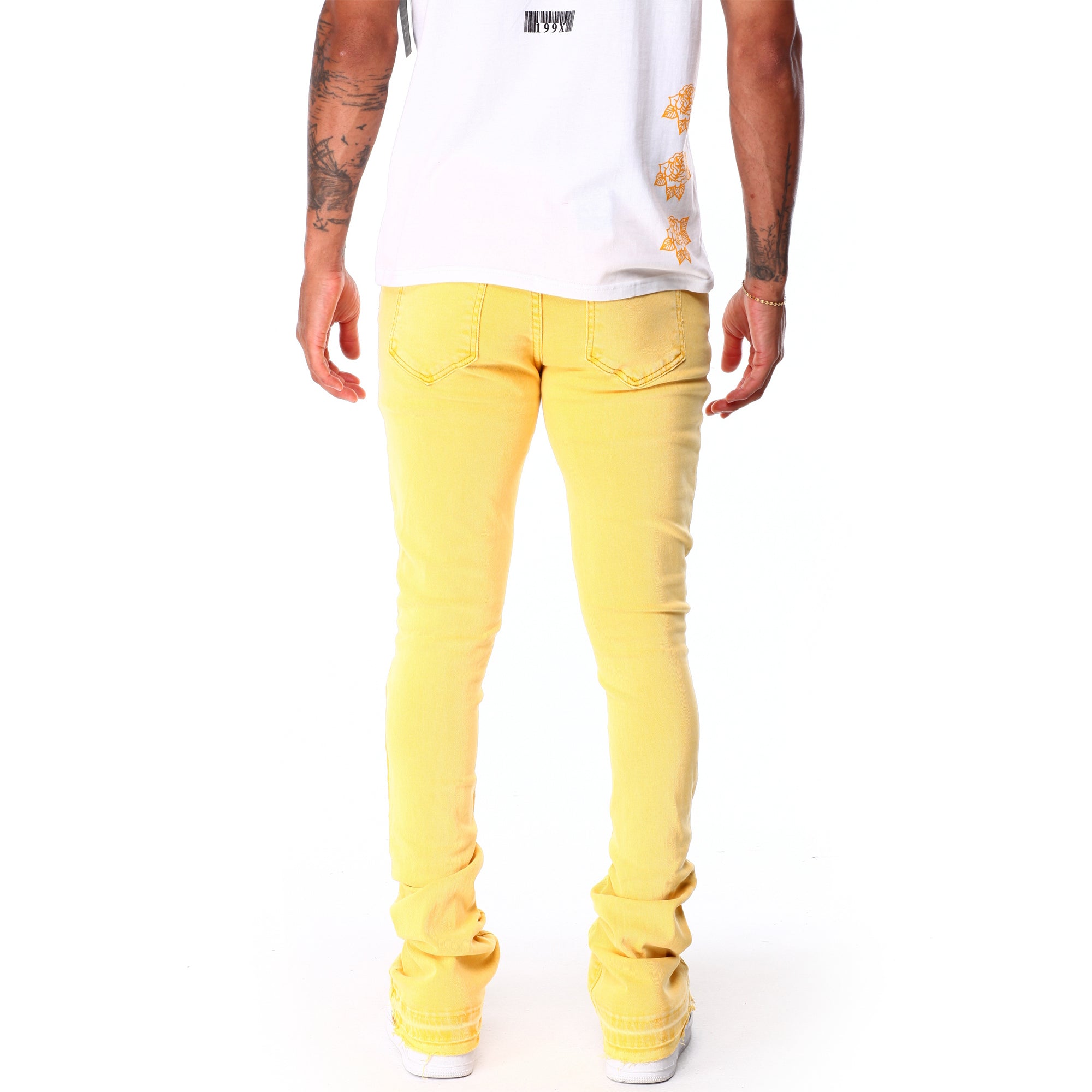 WaiMea Men Garment Dye Stacked Fit Jeans (Yellow) 2
