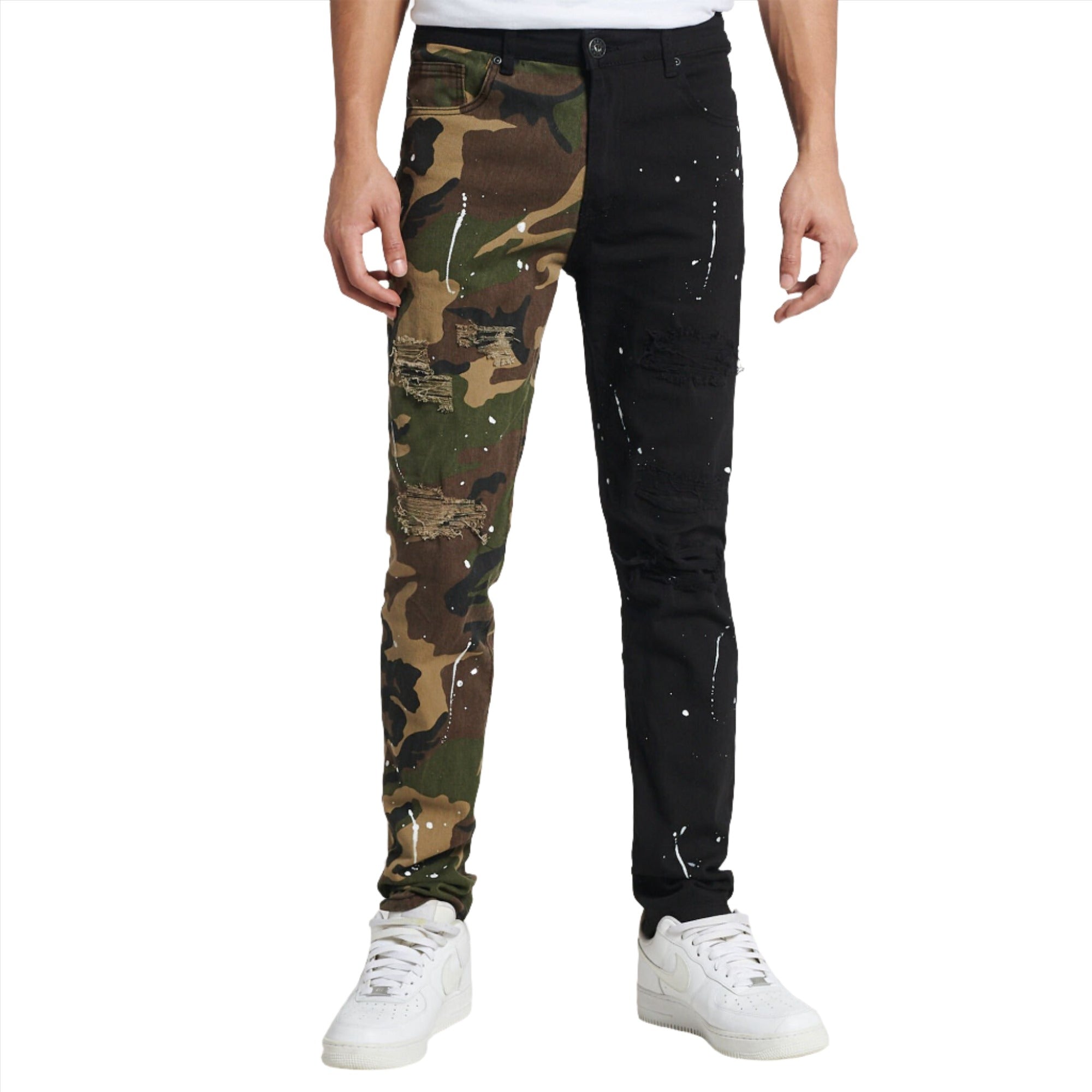 WaiMea Men Ripped Backed Jeans (Black Camo)-Black Camo-32W X 32L-Nexus Clothing