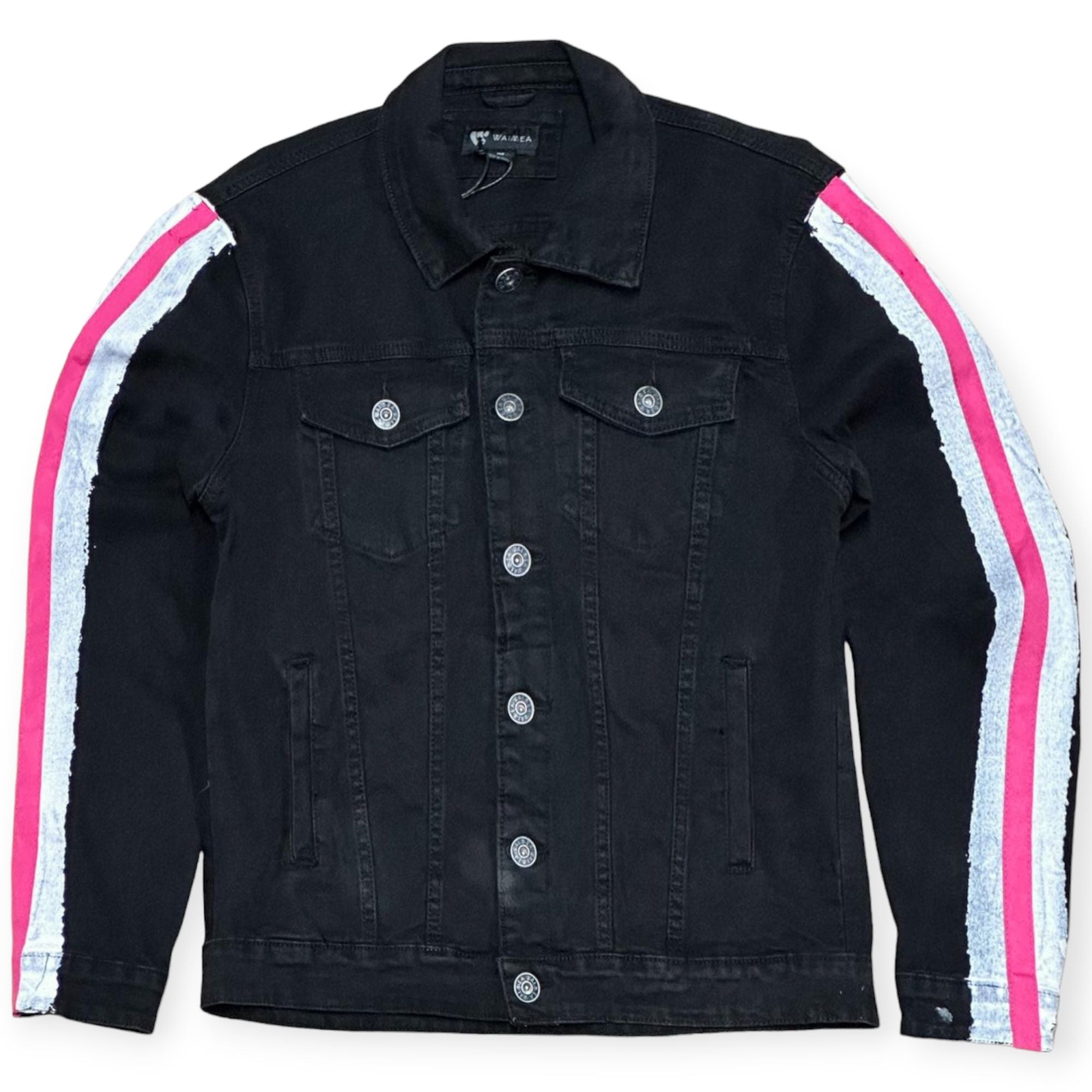 Waimea Men Paint Tape Jean Jacket(Black Pink)-Black Pink-Small-Nexus Clothing