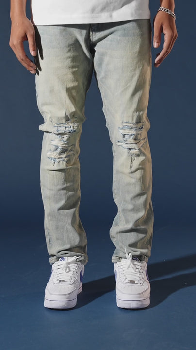 Jordan Craig Men Collins Fordham Denim Shreds on Knees Jeans (Iced Lager)