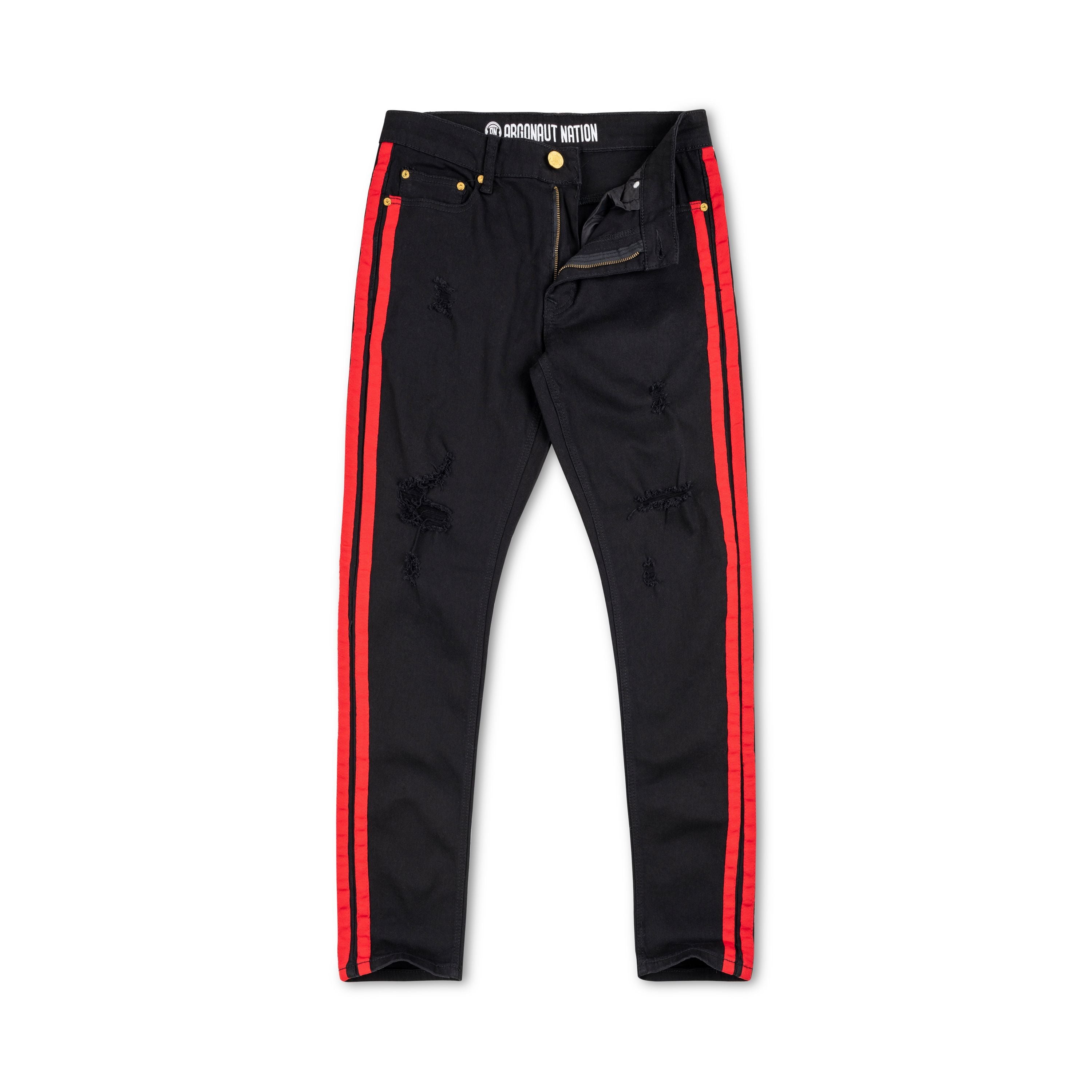 Argonaut Nations Ripped Stripe Jeans Black Red 