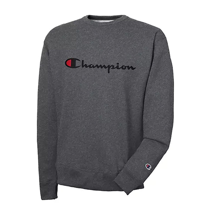 Champion Men Graphic Powerblend Fleece Crew Neck Sweater (Granite Heather)-Granite Heather-Small-Nexus Clothing