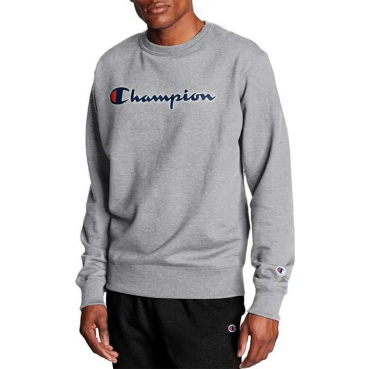 Champion Powerblend Crew Script Logo Oxford Grey-OXFORD GRAY-Small-Nexus Clothing