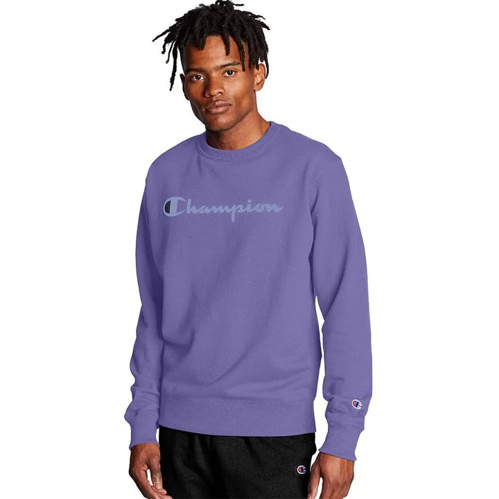 Champion Powerblend Crew Script Logo Purple-IRIS PURPLE-Small-Nexus Clothing