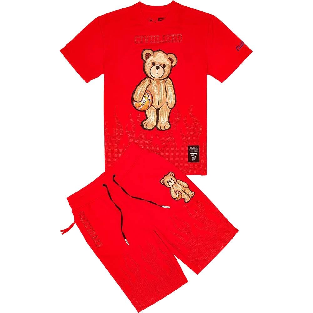 Civilized Clothing Brand Men Civilized Bear Rhinestone Short (Red)-Shorts-Civilized Clothing Brand- Nexus Clothing