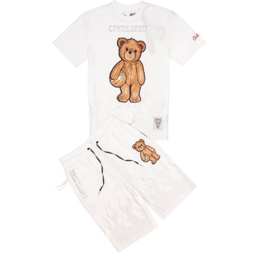 Civilized Clothing Brand Men Civilized Bear Rhinestone Short (White)-Shorts-Civilized Clothing Brand- Nexus Clothing