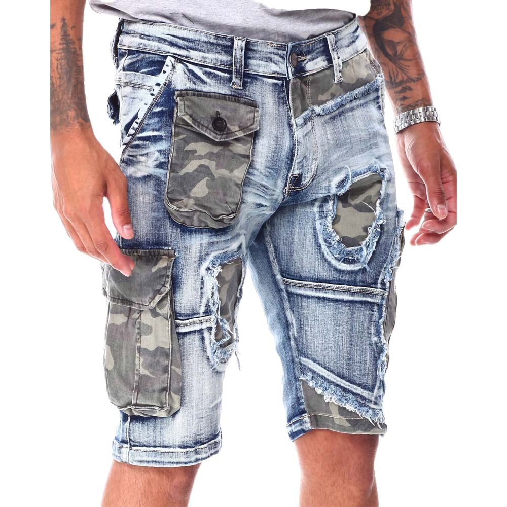 Copper Rivet Men Utility Cut Denim Shorts (LSB Blue Camo)-Nexus Clothing