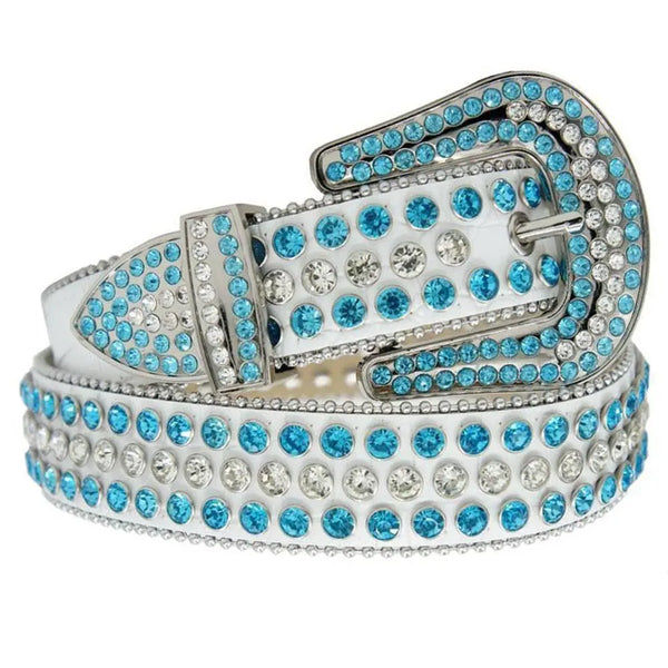 DNA BELT Premium White Leather with Teal Stones-Teal White-Small-Nexus Clothing