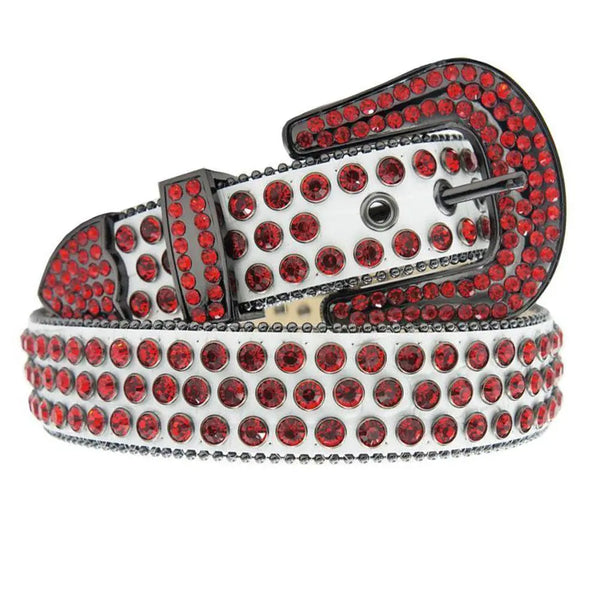 DNA BELT - WHITE ALLIGATOR SKIN WITH RED STONES-White Red-Small-Nexus Clothing