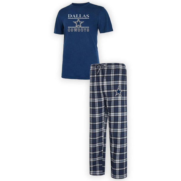 Dallas Cowboys Men Concepts Sport Navy/Gray Dallas Cowboys Badge Top & Pants Lodge Flannel Sleep Set-NAVY/GRAY-Small-Nexus Clothing