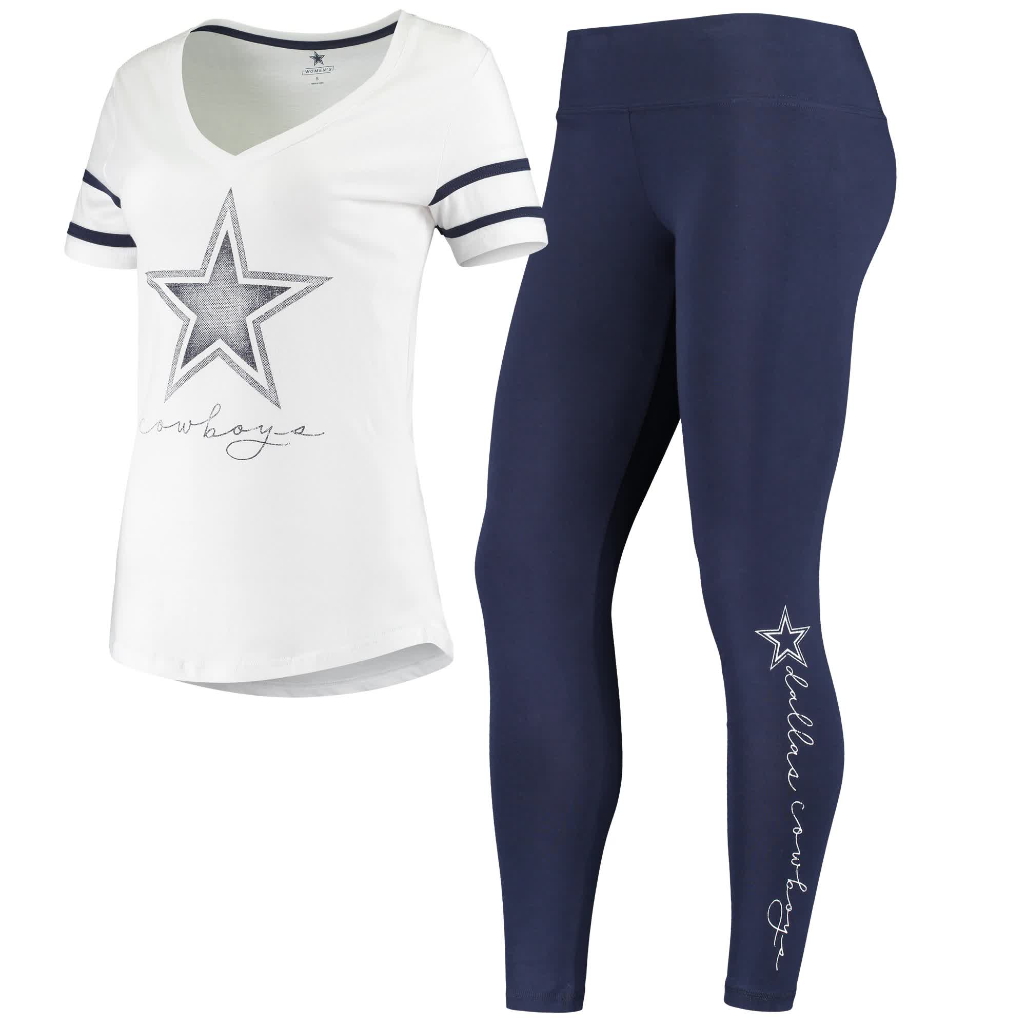 Dallas Cowboys Women's Parsi V-Neck T-Shirt and Legging Sleep Set-Sleep Wear-Dallas Cowboys- Nexus Clothing