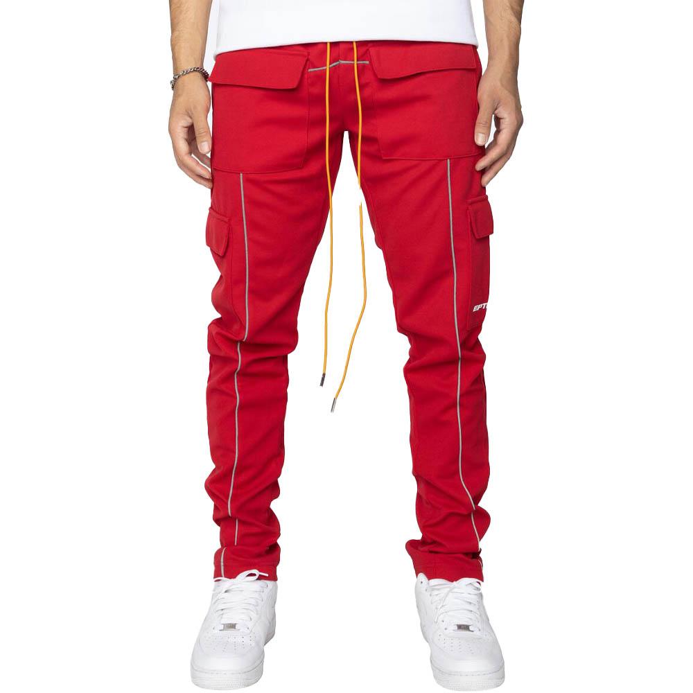 EPTM Men Reflective Piping Cargo Pants 30 (Red)-Red-X-Large-Nexus Clothing