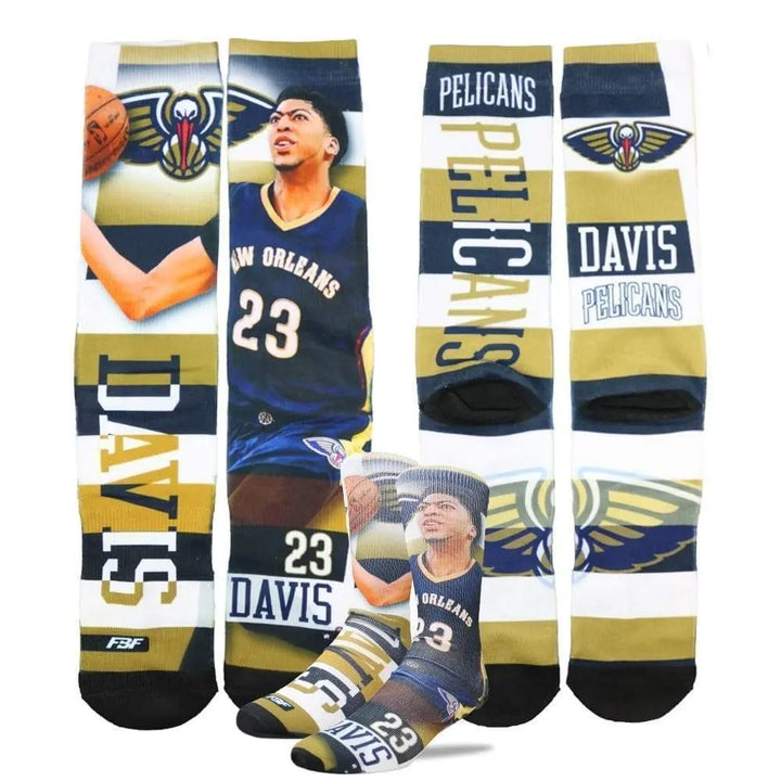 For Bare Feet New Orleans Pelicans A.Davis Pro Stripe Socks-Yellow-Large-Nexus Clothing