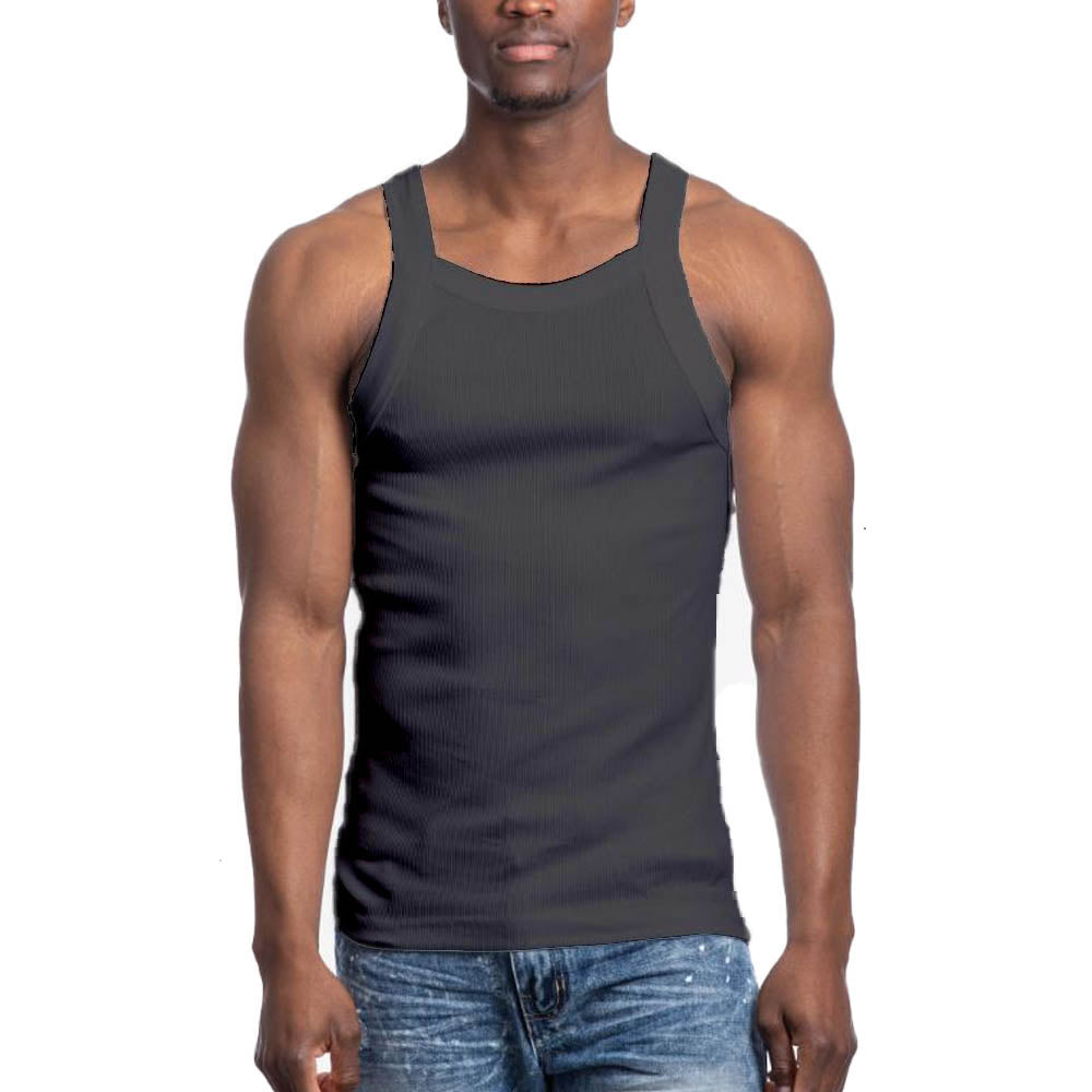 Galaxy by Harvic Men's Solid Colored Medium Weight Tank Top Charcoal 1