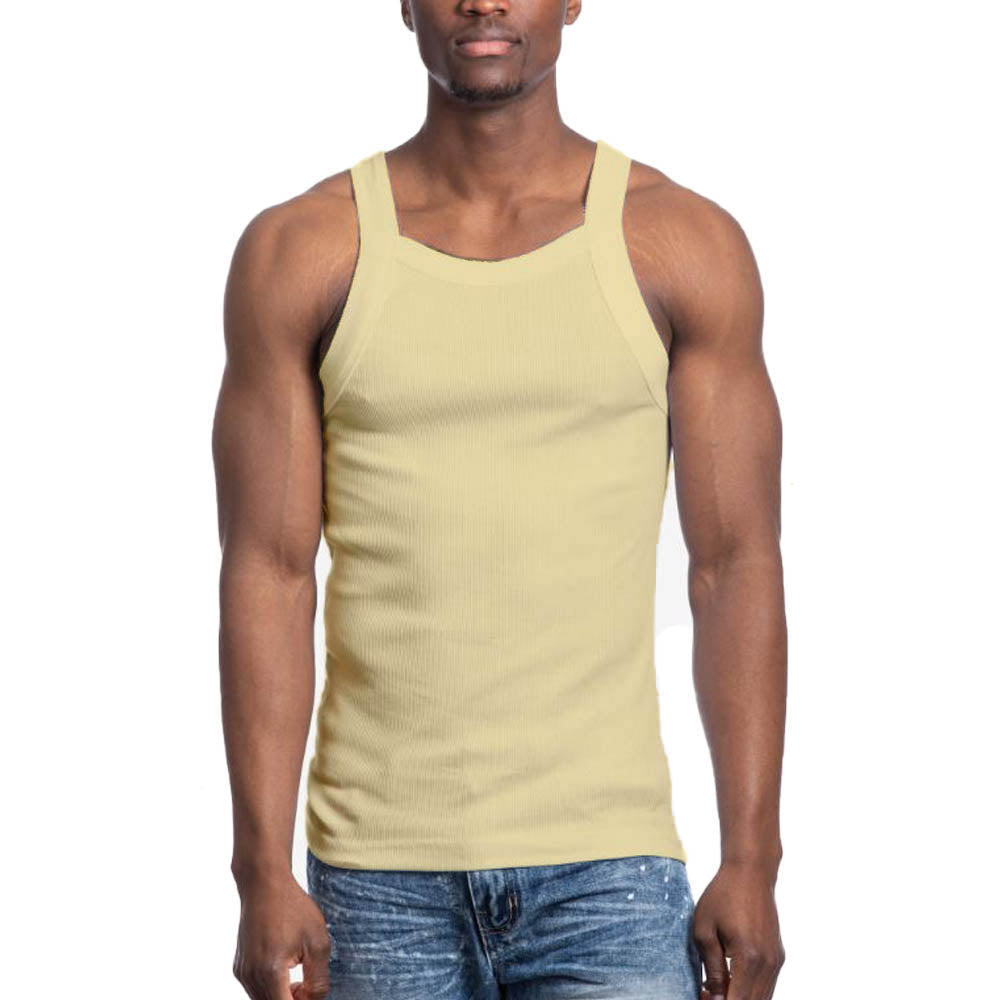 Galaxy by Harvic Men's Solid Colored Medium Weight Tank Top Khaki 1