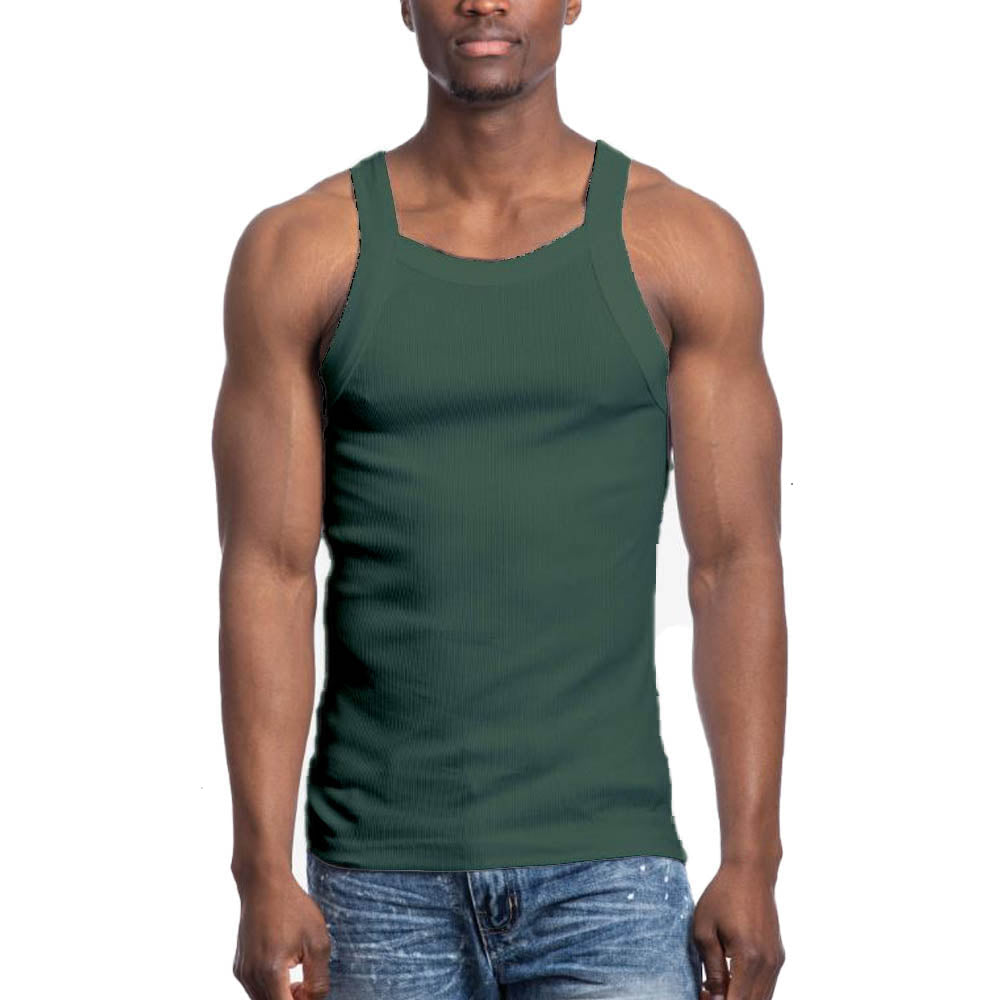 Galaxy by Harvic Men's Solid Colored Medium Weight Tank Top Olive 1