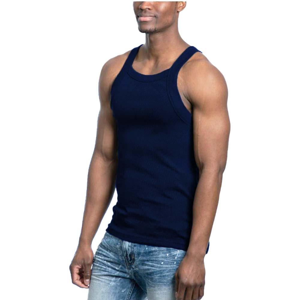 Galaxy by Harvic Men's Solid Colored Medium Weight Tank Top Navy-Navy-Large-Nexus Clothing