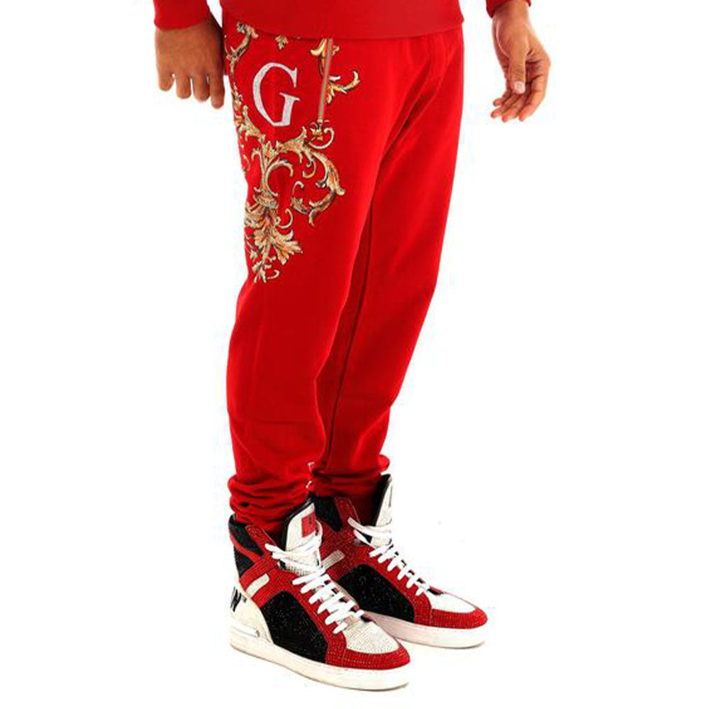 George V Men Baroque Joggers (Red)-Nexus Clothing