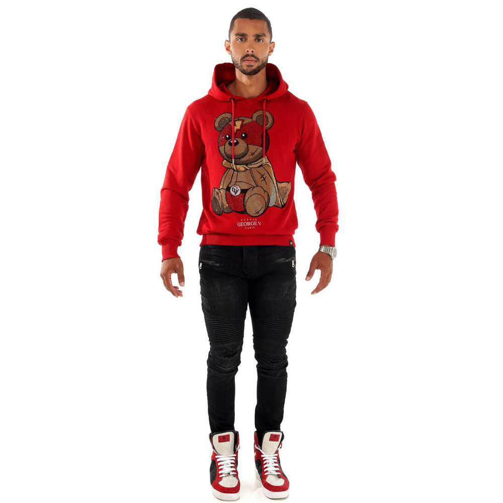 George V Men Bear Hoody (Red)-Nexus Clothing