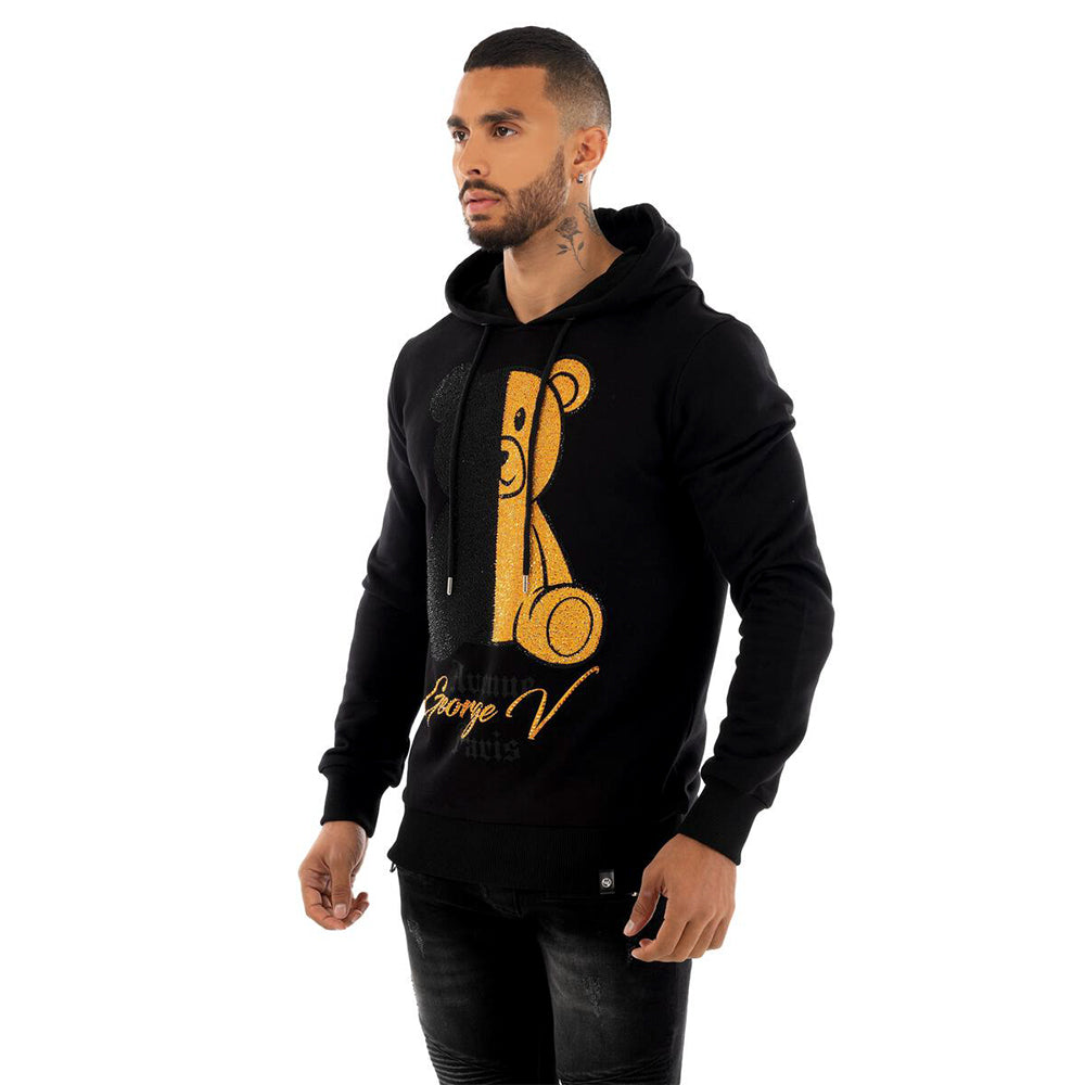 George V Men Split Bear Hoodie Black Gold