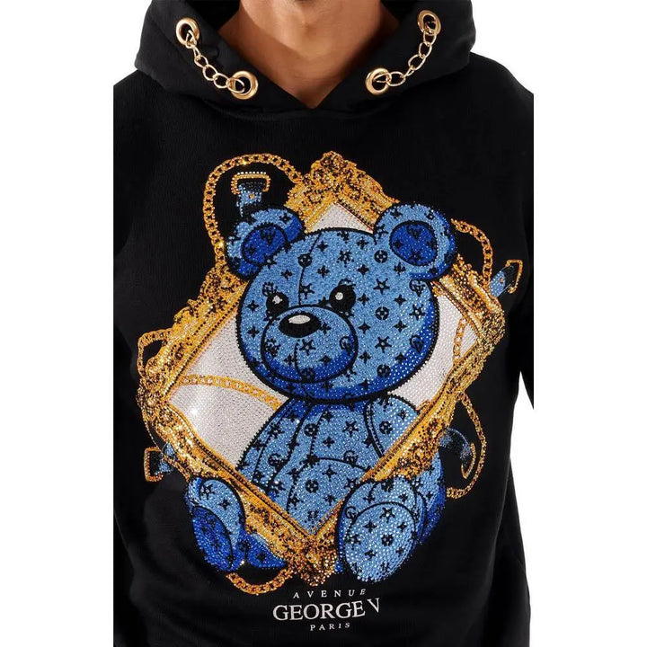 George V Men Teddy Hoodie (Black Baby Blue)-Nexus Clothing