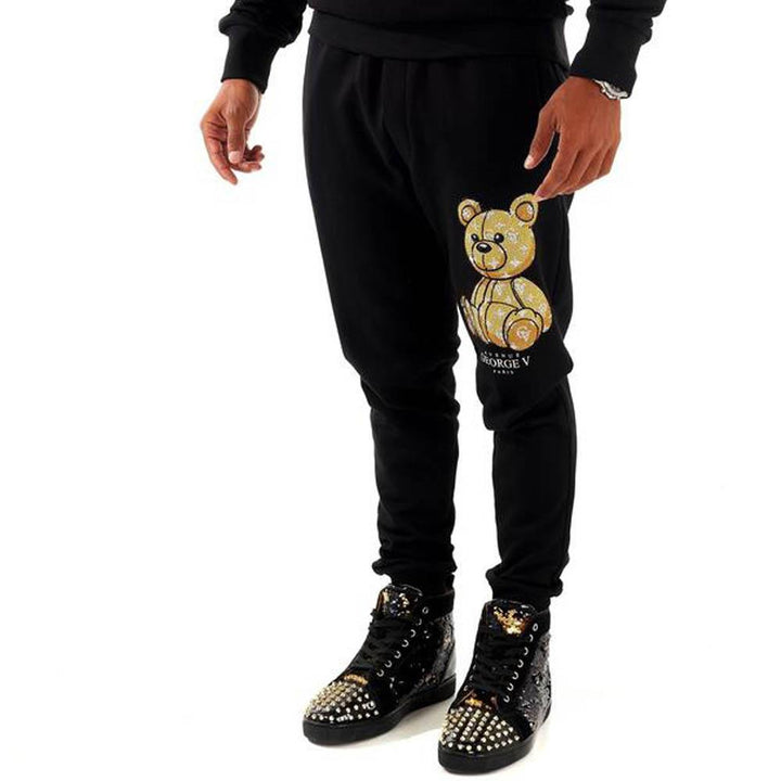 George V Men Teddy Jogger (Black Yellow)-Nexus Clothing