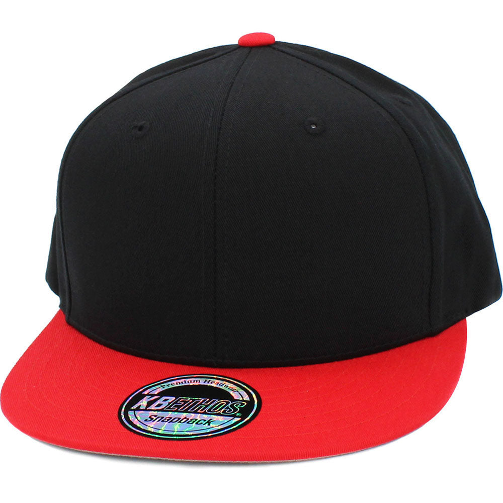 KBEthos Men Basic Two Tone Basic Snapback Hat (Black Red) 1