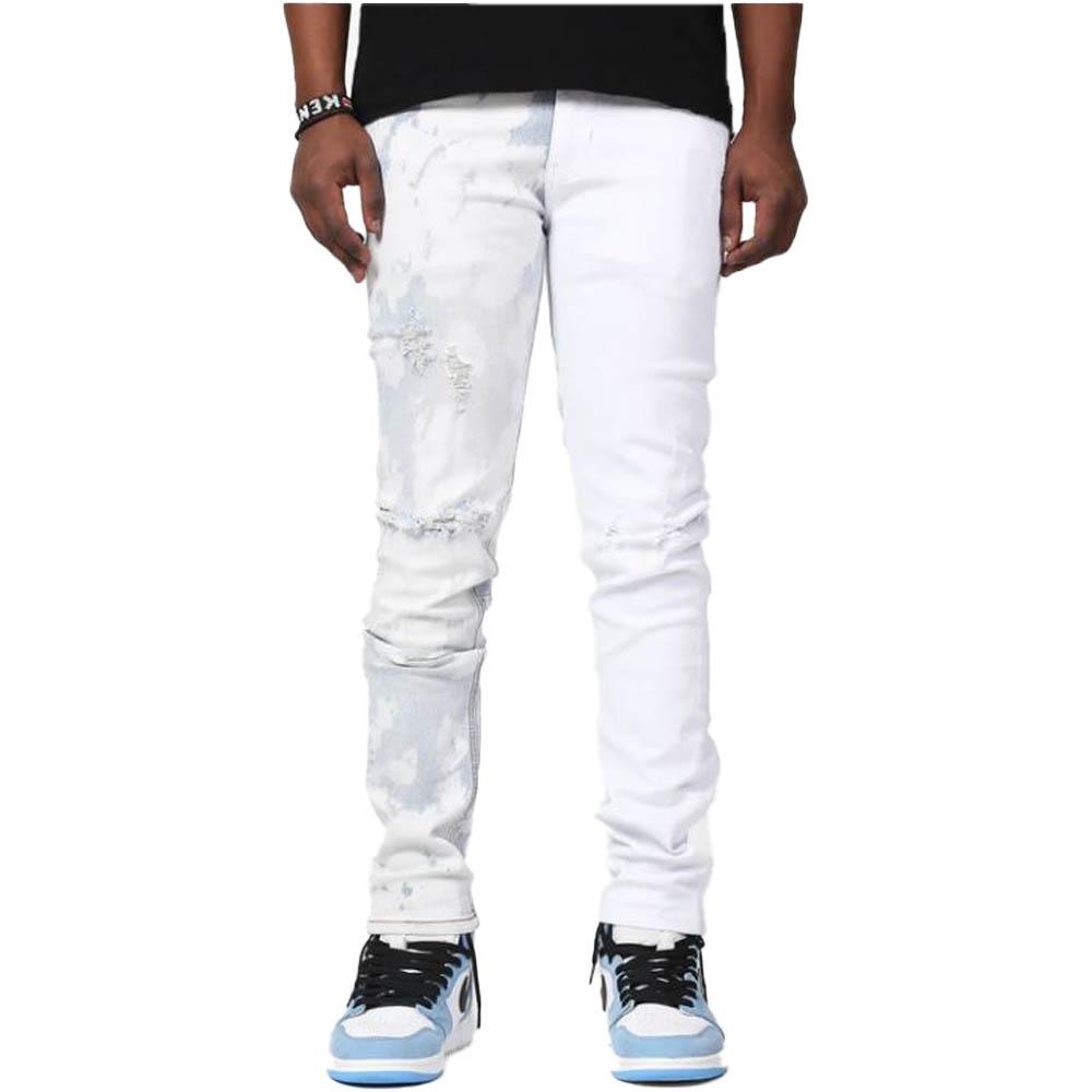 KDNK Bleached Contrast Jeans (White)-White-32W X 32L-Nexus Clothing