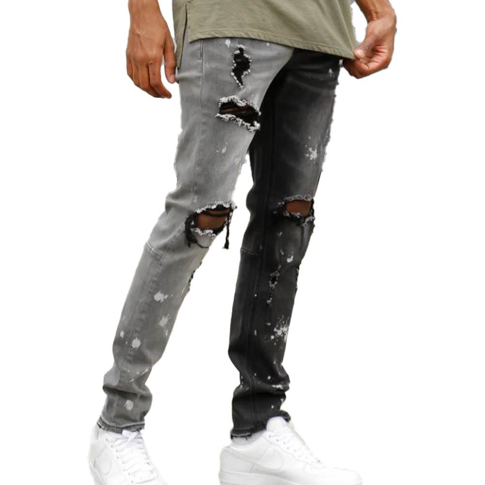 KDNK Men Contrast Bleached Destroyed Jeans (Black)