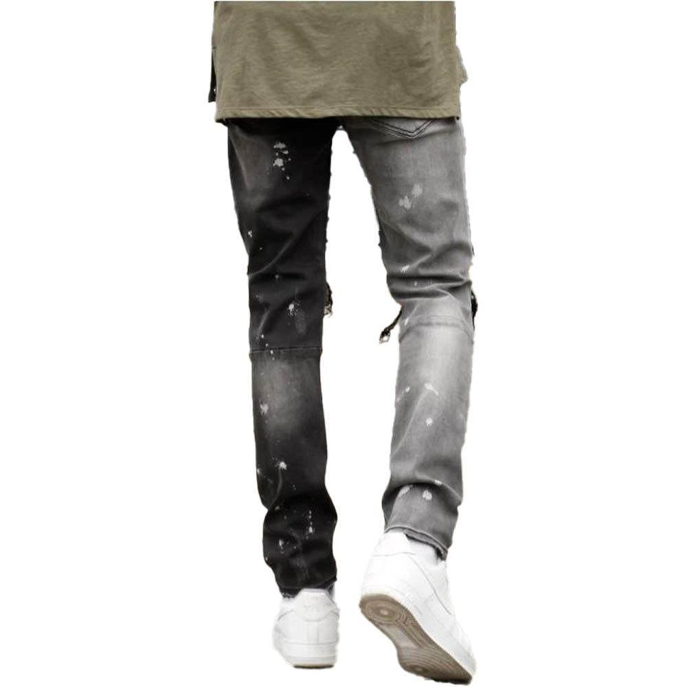 KDNK Men Contrast Bleached Destroyed Jeans (Black)-Nexus Clothing