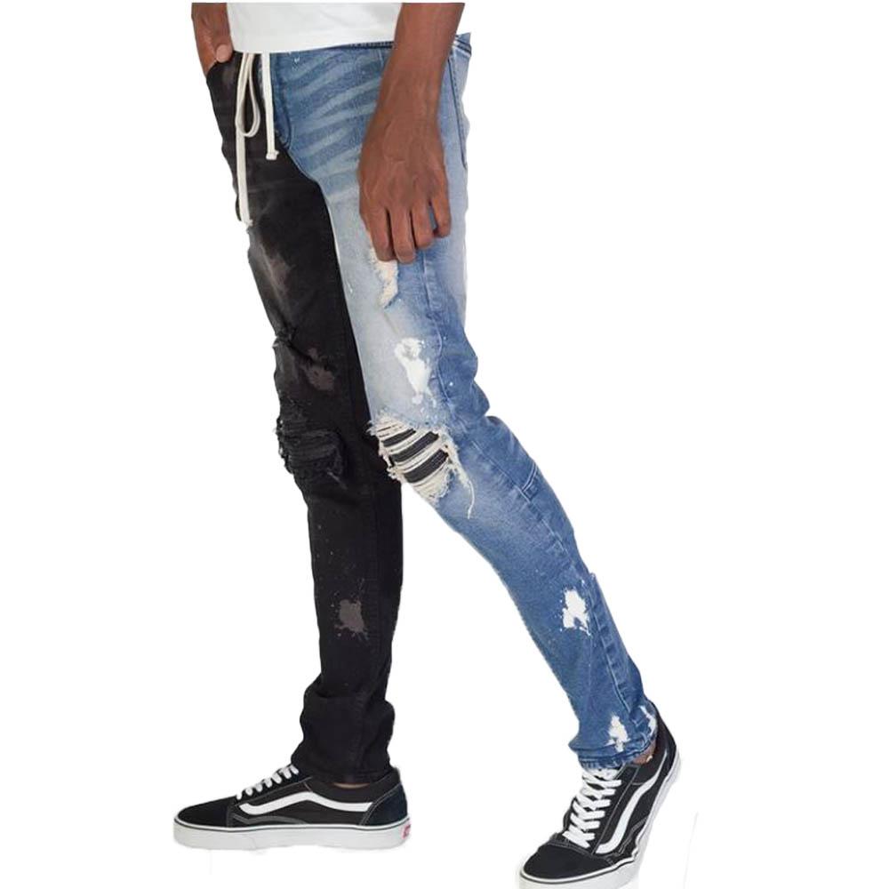 KDNK Men Contrast Pintucked Jeans (Blue/Black)-Nexus Clothing