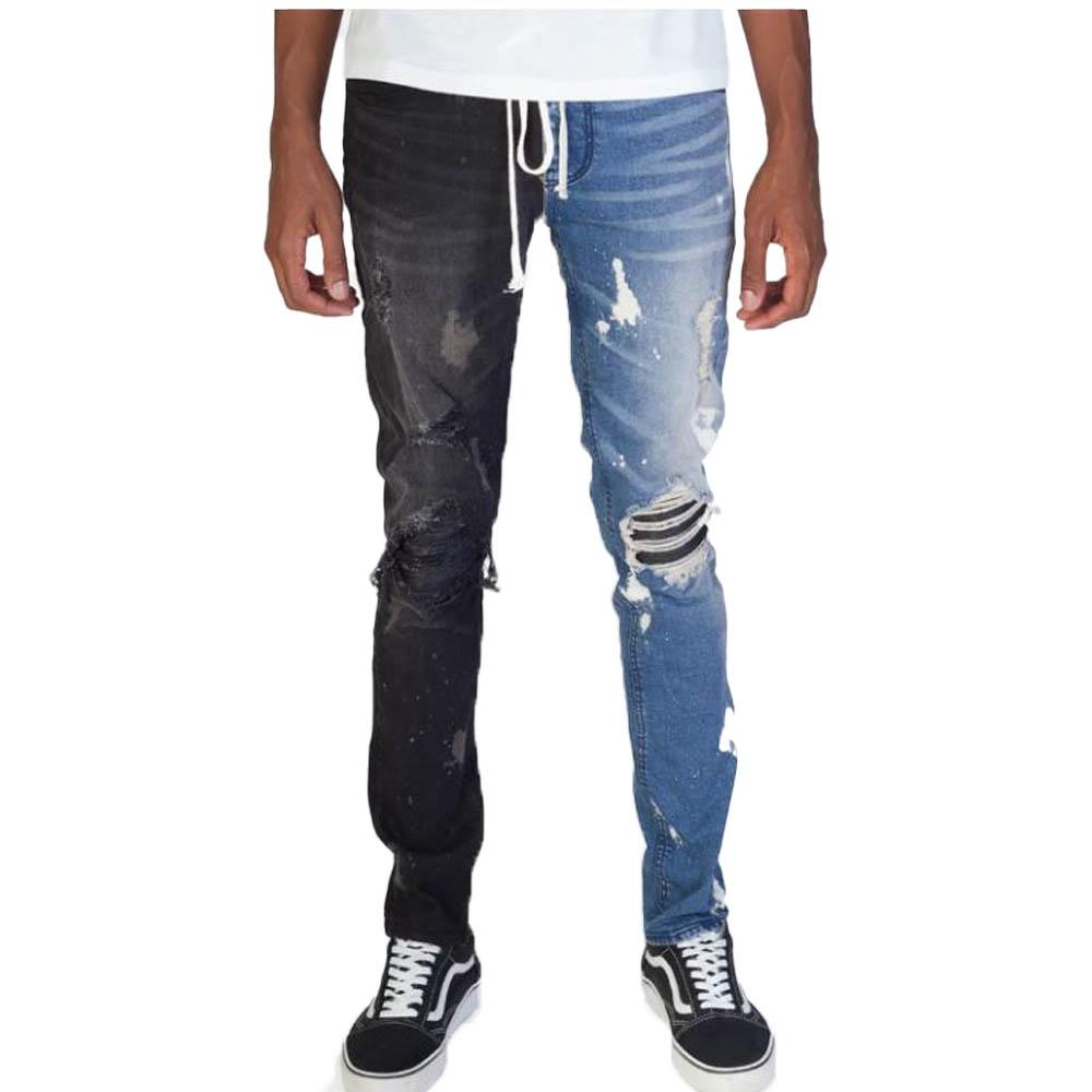 KDNK Men Contrast Pintucked Jeans (Blue/Black)-Blue Black-30W X 32L-Nexus Clothing