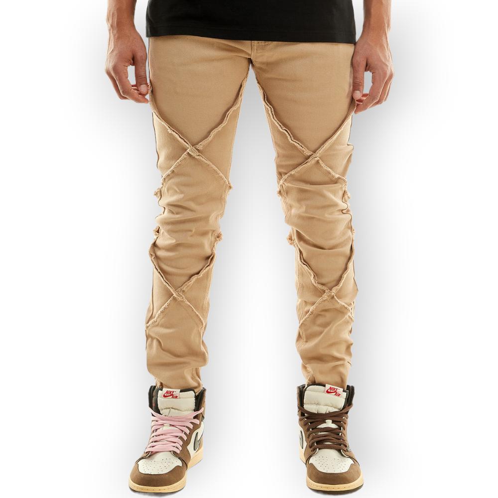 KDNK Men Cut & Sew Pants (Khaki)-Khaki-38W X 32L-Nexus Clothing