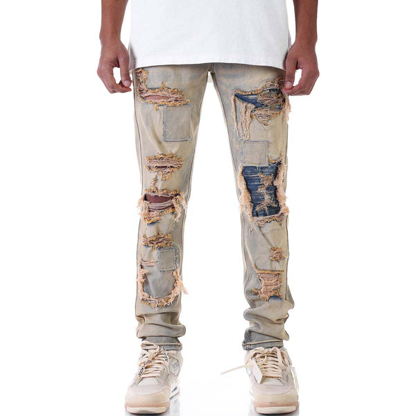 KDNK Men Distressed Ankle Zip Jeans