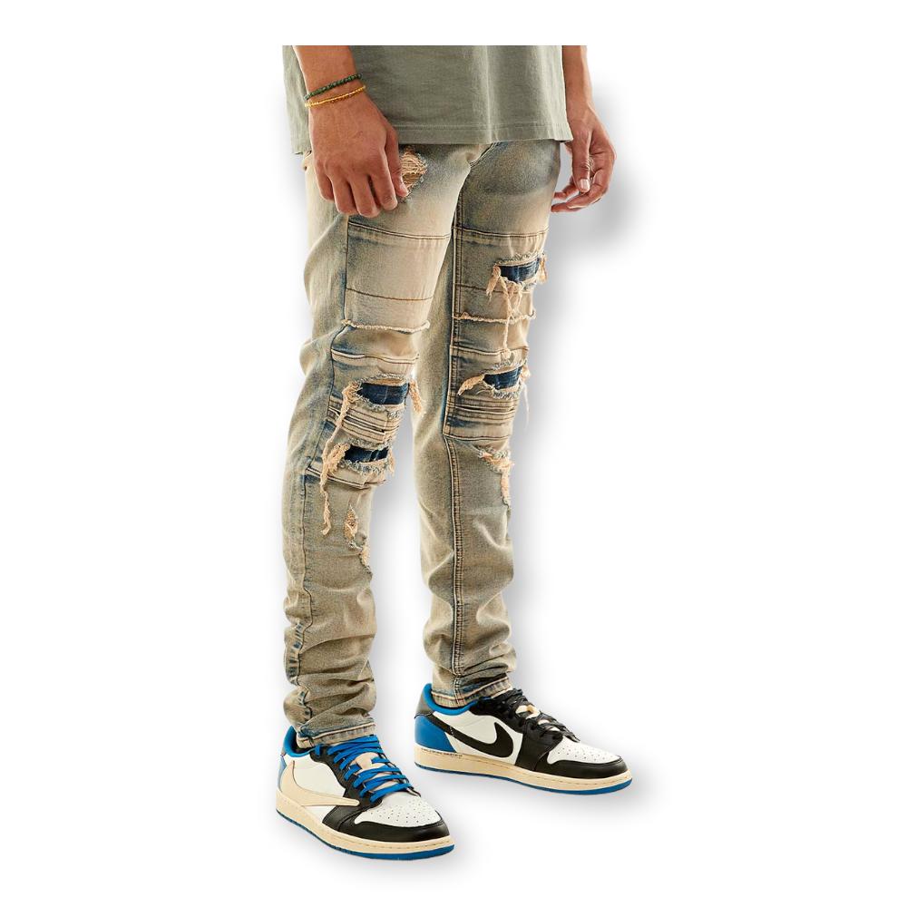 KDNK Men Multi Panelled Robo Jeans ( Vintage Medium Blue)