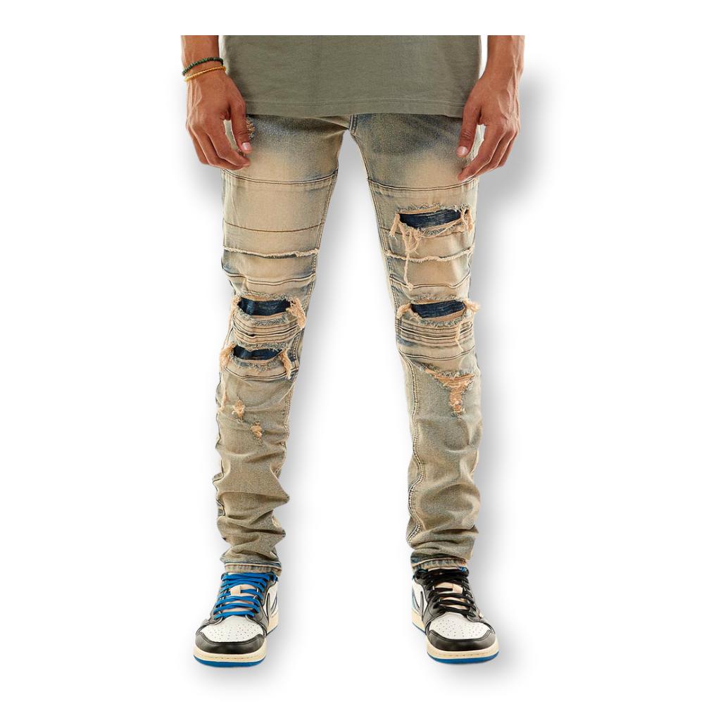 KDNK Men Multi Panelled Robo Jeans ( Vintage Medium Blue)-Vintage Medium Blue-40W X 32L-Nexus Clothing