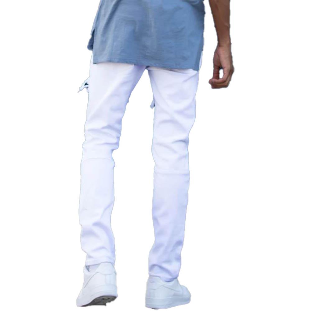KDNK Men Multi Rhinestone Patched Twill Pants (White)-Nexus Clothing