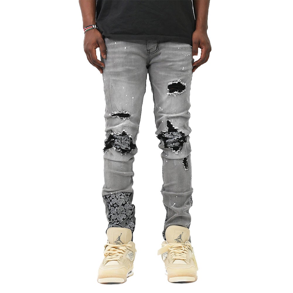 KDNK Men Patched Jeans (Grey)-Nexus Clothing