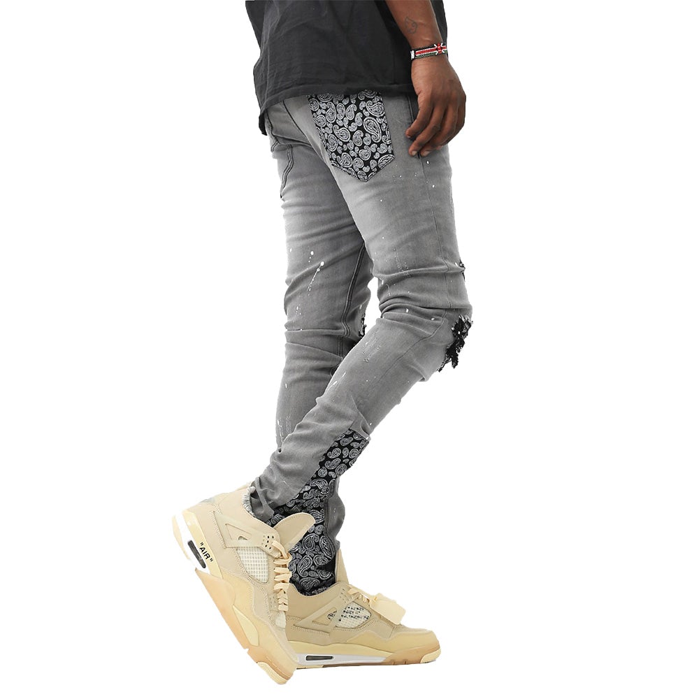 KDNK Men Patched Jeans (Grey)-Nexus Clothing