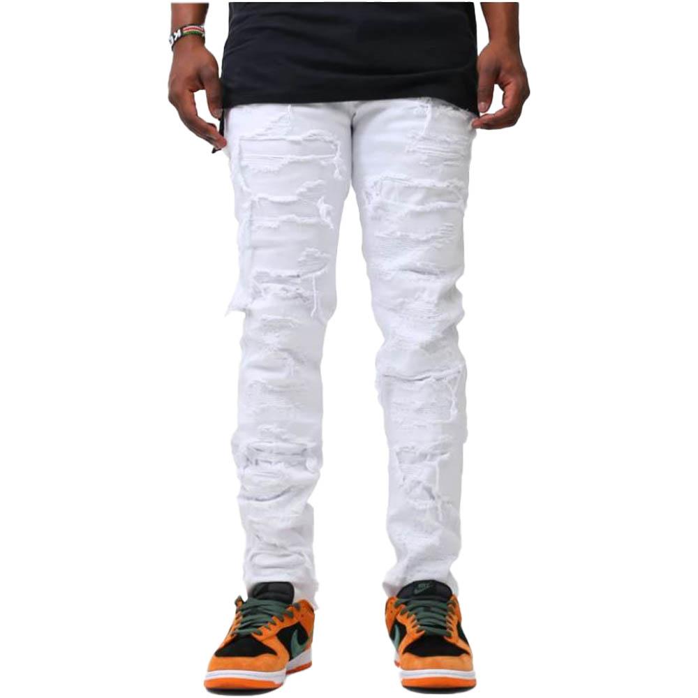 KDNK Men Rip & Repair Pants (White)-White-32W X 32L-Nexus Clothing