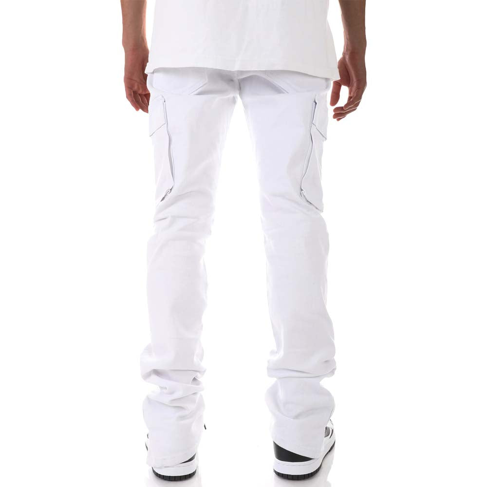 KDNK Men Stacked Cargo Pants (White)-Nexus Clothing