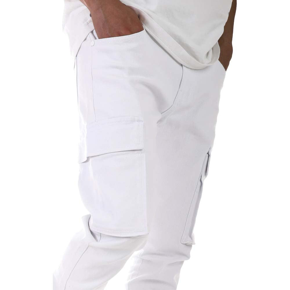 KDNK Men Stacked Cargo Pants (White)-Nexus Clothing