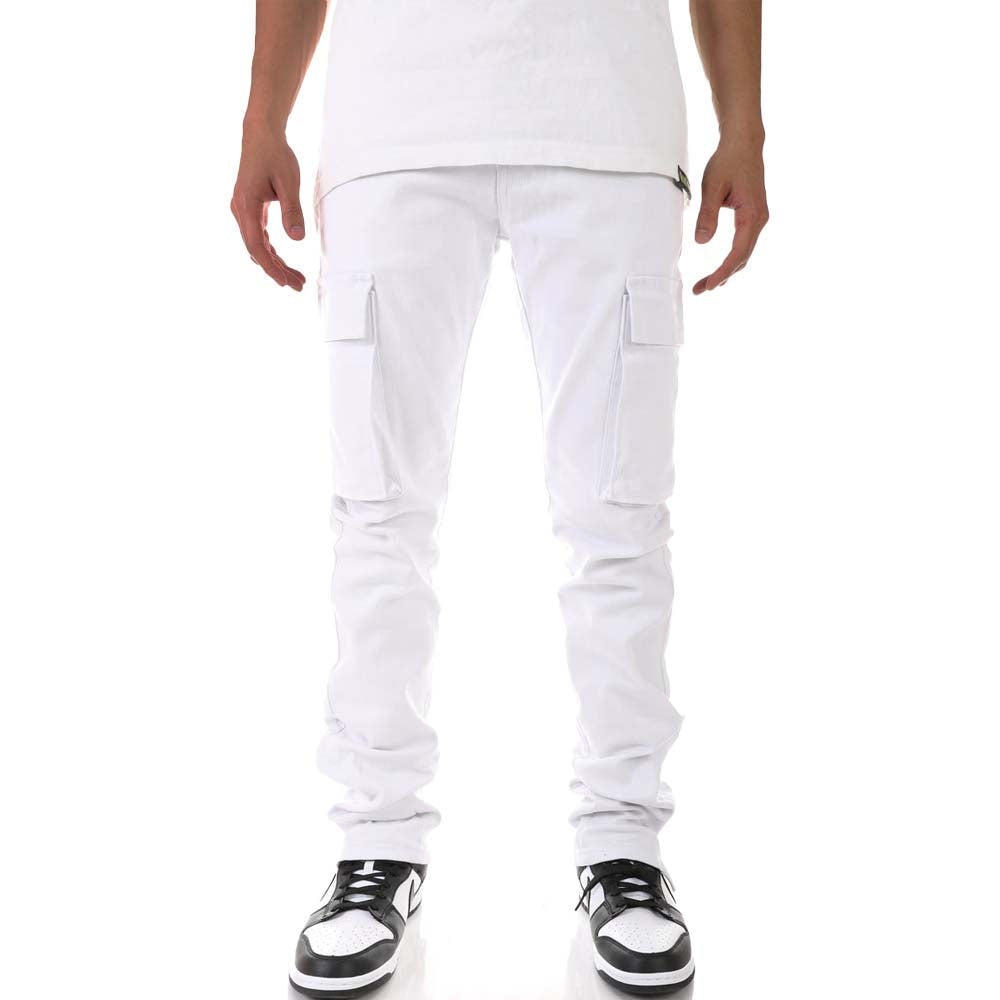 KDNK Men Stacked Cargo Pants (White)-White-30W X 32L-Nexus Clothing