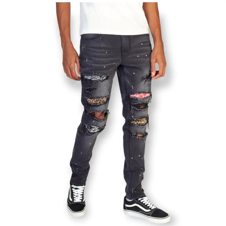 KDNK Multi Patched Jeans (Black)-Nexus Clothing